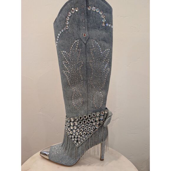 Gianni Bini Shoes - Gianni Bini Denim Boots • Rhinestones, Tassels & Metal Tips • Size 7M • New